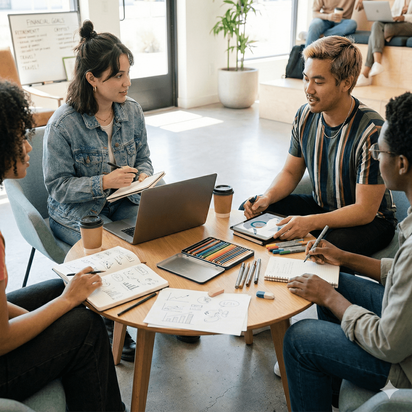 Portfolio cover image of a group discussing financial goals