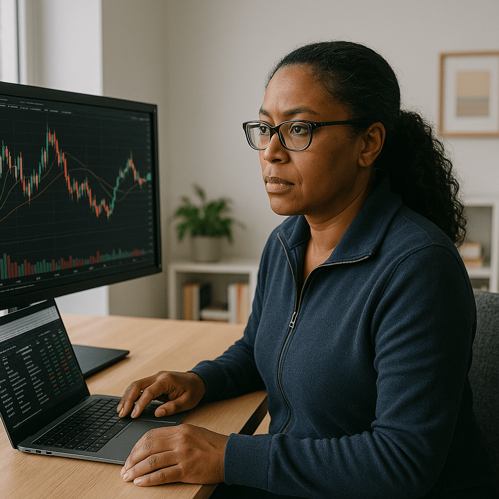 Portfolio cover image of a trader reviewing market charts