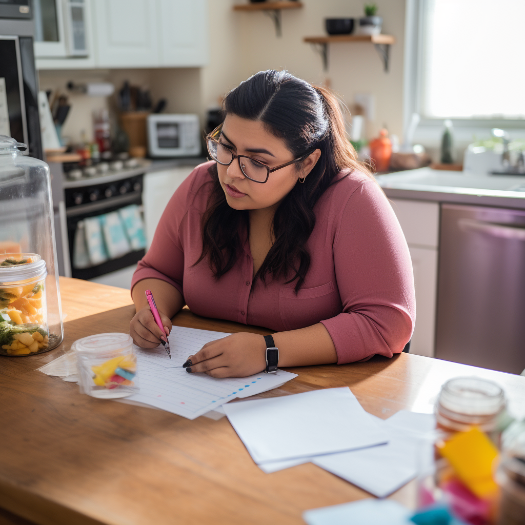 Portfolio cover image of a woman recording notes at a kitchen table